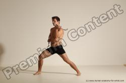 Underwear Fighting with axe Man White Muscular Short Brown Dynamic poses Academic